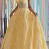 Prom Dresses HELLYMOON | Yellow A Line Princess Corset Prom Dress With Appliques Light Yellow