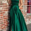 Prom Dresses HELLYMOON | Satin A-Line Backless Simple Prom Dress Green