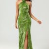 Partywear HELLYMOON | Mermaid Halter Neck Velvet Long Bridesmaid Dress Olive