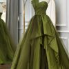 Prom Dresses HELLYMOON | A Line Asymmetrical Straples Long Prom Dress With Ruffles Green