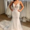 Wedding Dresses HELLYMOON | Tulle Mermaid Spaghetti Straps Long Wedding Dress With Appliques White