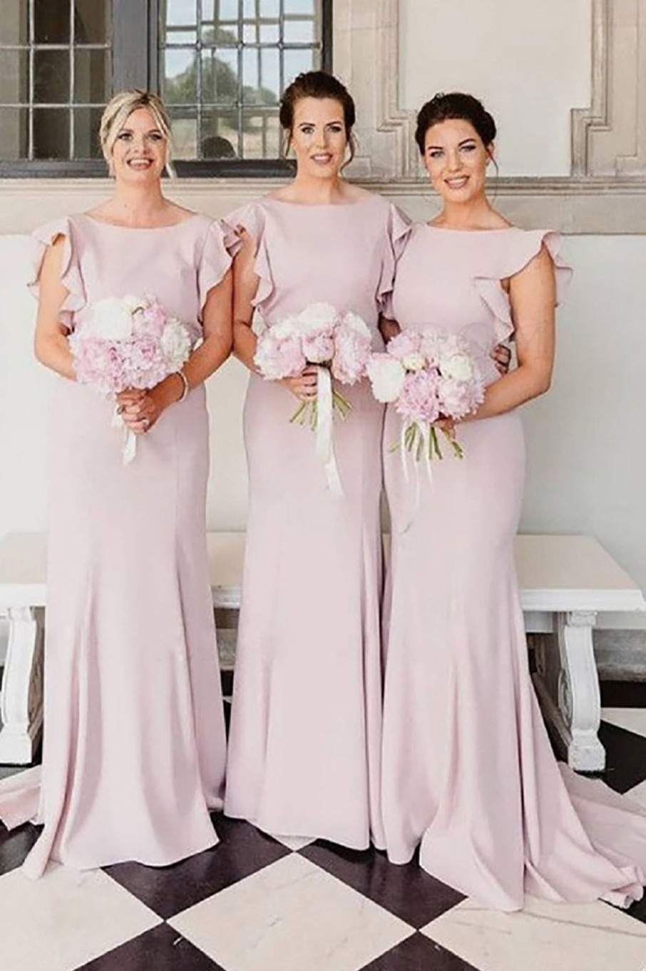 Partywear HELLYMOON | Flutter Sleeve Backless Mermaid Long Bridesmaid Dress