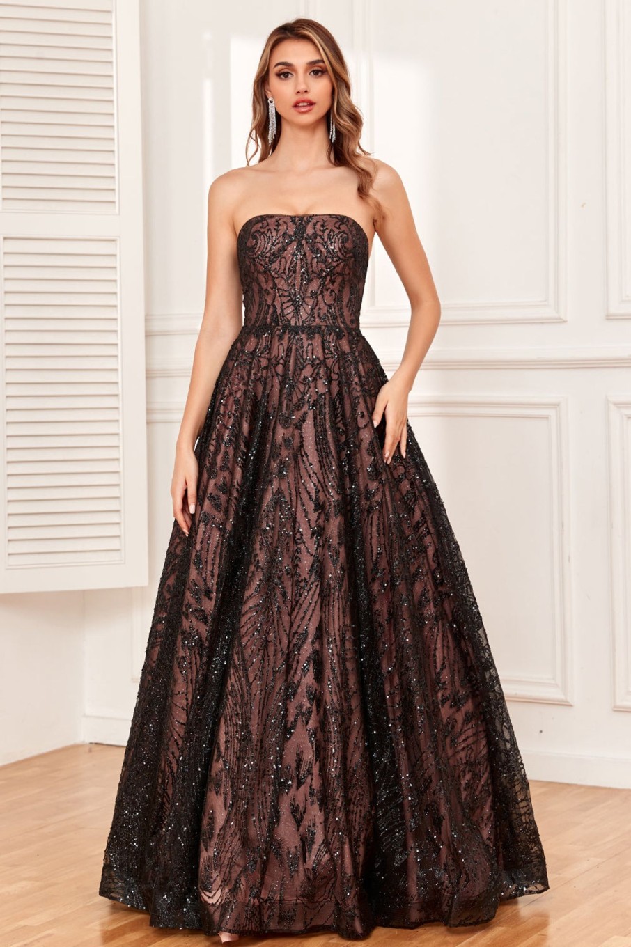 Prom Dresses HELLYMOON | Strapless A Line Prom Dress With Beading Black