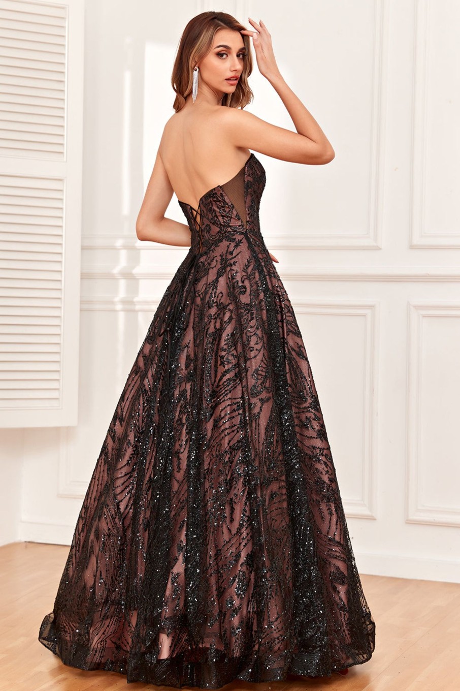 Prom Dresses HELLYMOON | Strapless A Line Prom Dress With Beading Black