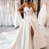 Wedding Dresses HELLYMOON | Satin Long A-Line Wedding Dress With Slit White