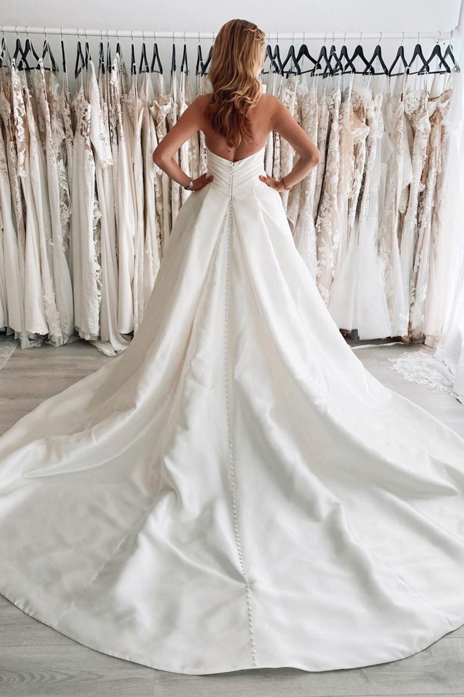 Wedding Dresses HELLYMOON | Satin Long A-Line Wedding Dress With Slit White