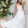 Wedding Dresses HELLYMOON | Lace Asymmetrical Detachable Train Boho Wedding Dress Ivory