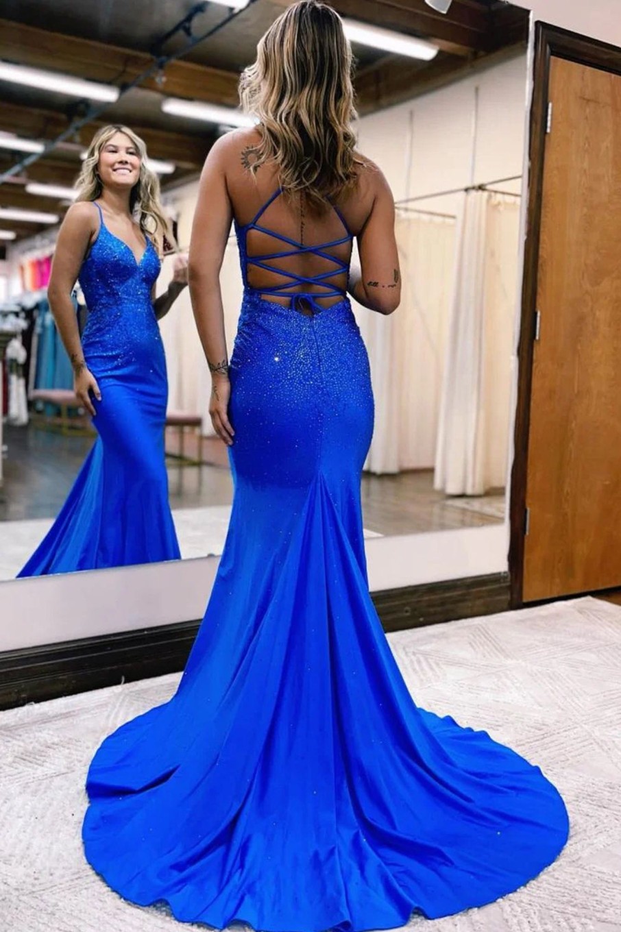 Prom Dresses HELLYMOON | Mermaid Sparkly Prom Dress With Beading Royal Blue