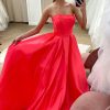 Prom Dresses HELLYMOON | Strapless Satin Corset Princess Prom Dress Red