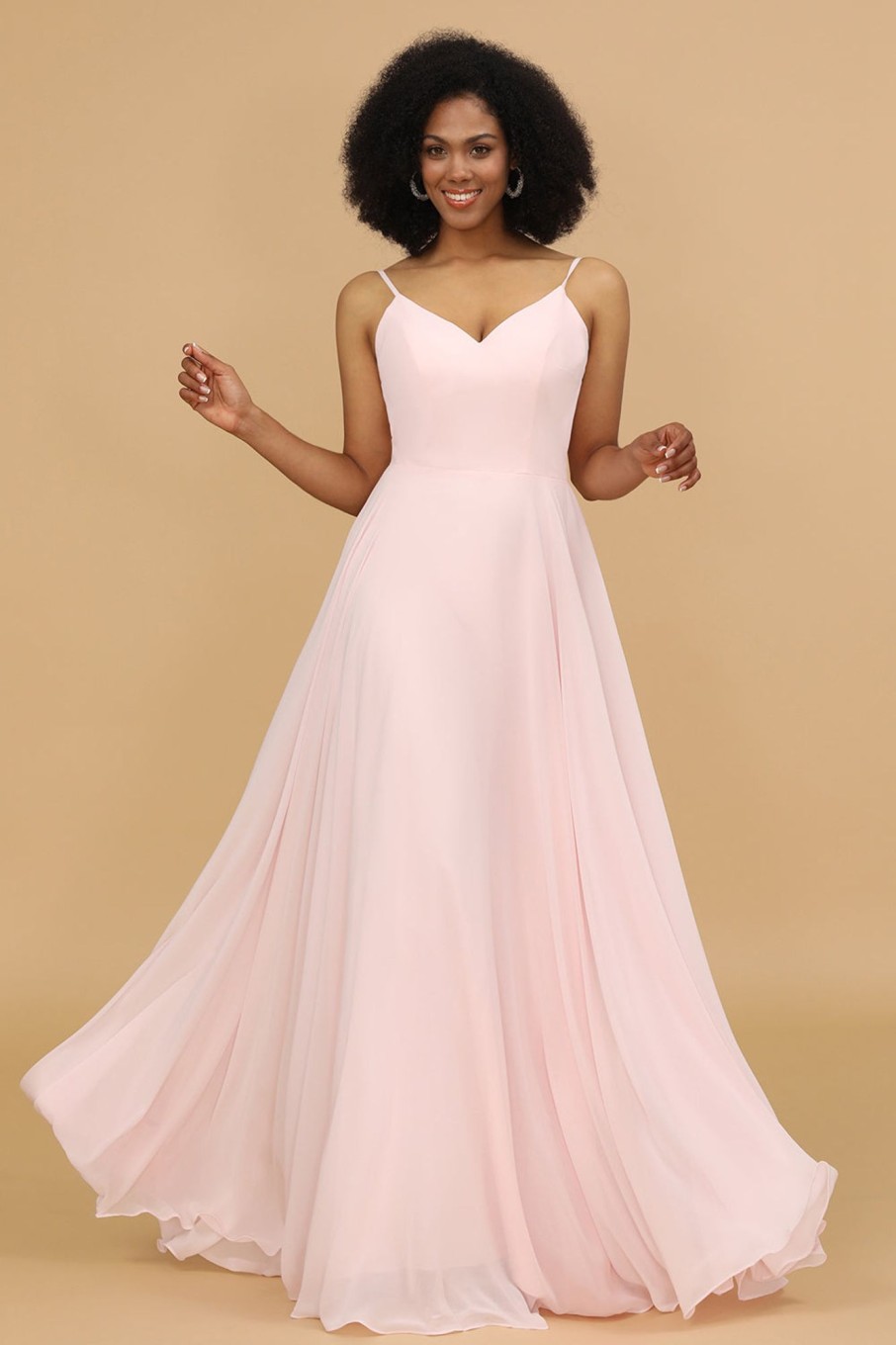 Partywear HELLYMOON | A Line Spaghetti Straps Chiffon Long Bridesmaid Dress