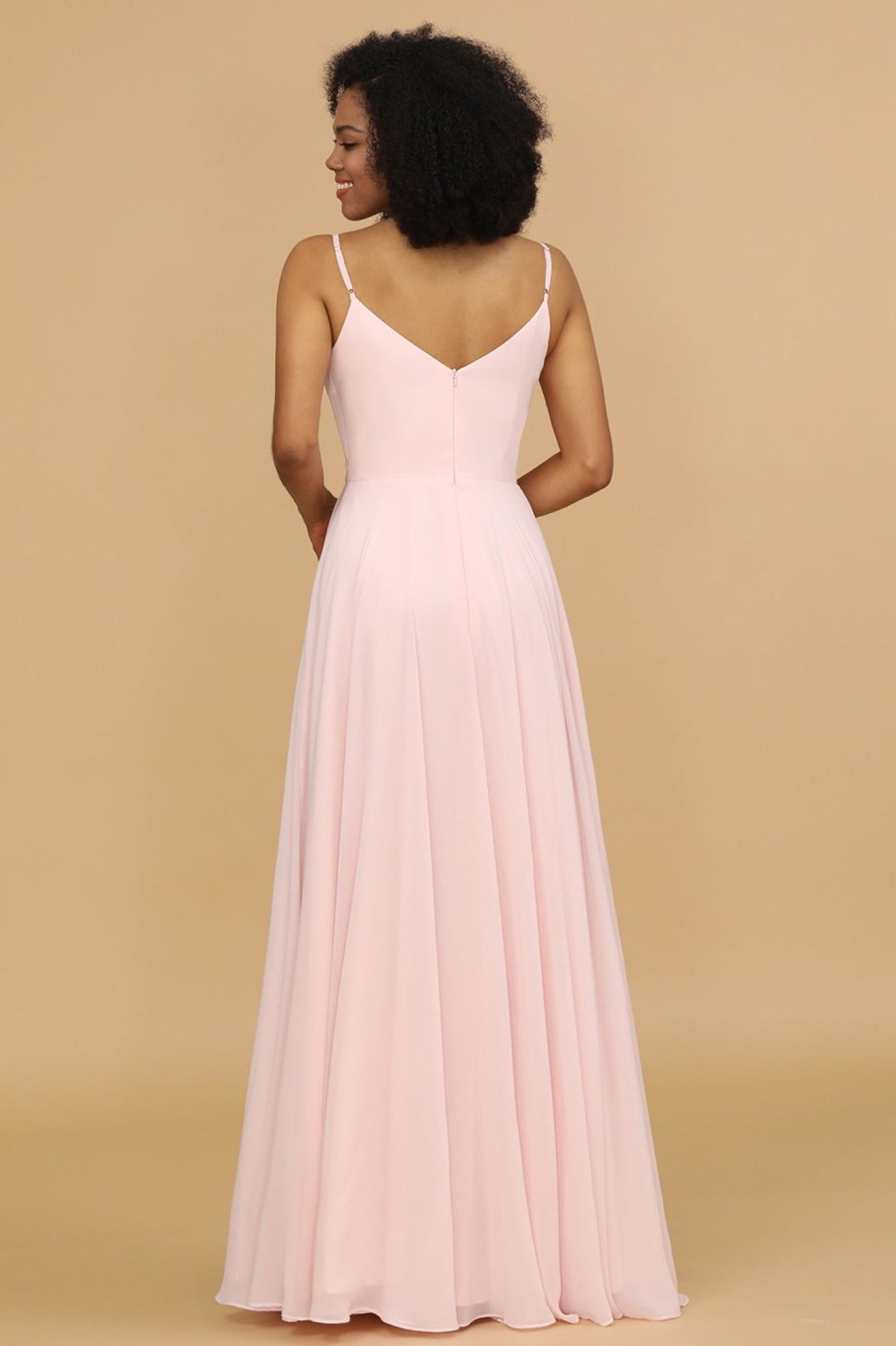 Partywear HELLYMOON | A Line Spaghetti Straps Chiffon Long Bridesmaid Dress