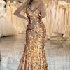 Prom Dresses HELLYMOON | Sparkly Mermaid Spaghetti Straps Golden Sequin Prom Dress With Slit Rose Pink