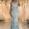 Prom Dresses HELLYMOON | Sparkly Mermaid One Shoulder Sequin Long Prom Dress Green