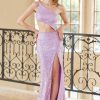 Special Occasion HELLYMOON | Sheath One Shoulder Light Purple Sequins Long Prom Dress With Split Front Lilac