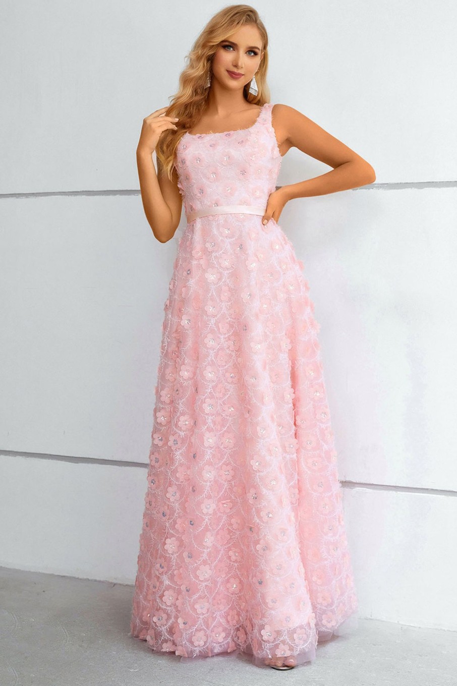 Special Occasion HELLYMOON | A-Line Lace-Up Back Princess Prom Dress With 3D Flowers Pink