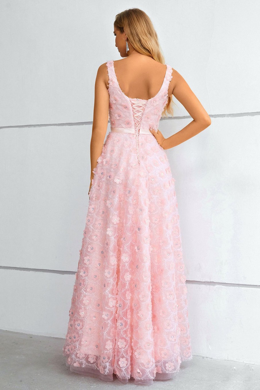 Special Occasion HELLYMOON | A-Line Lace-Up Back Princess Prom Dress With 3D Flowers Pink