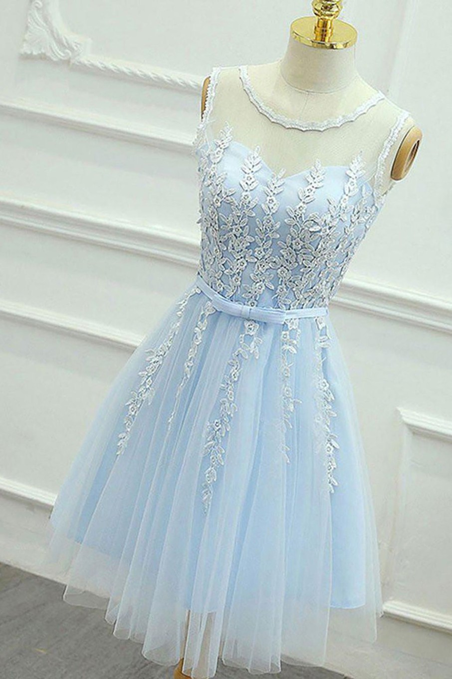 Special Occasion HELLYMOON | Round Neck A Line Short Prom Dress Blue