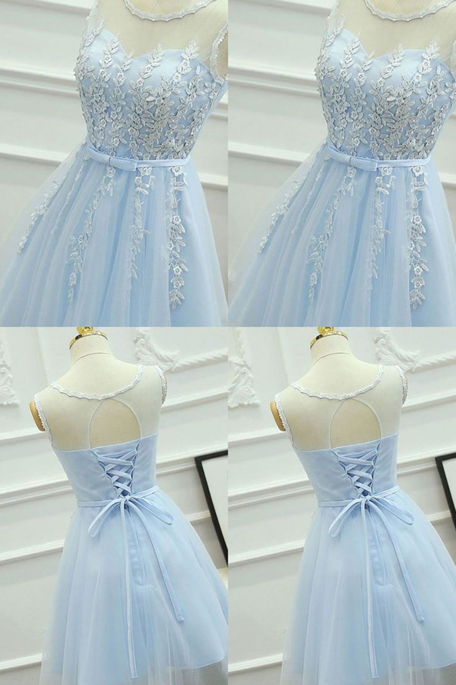 Special Occasion HELLYMOON | Round Neck A Line Short Prom Dress Blue