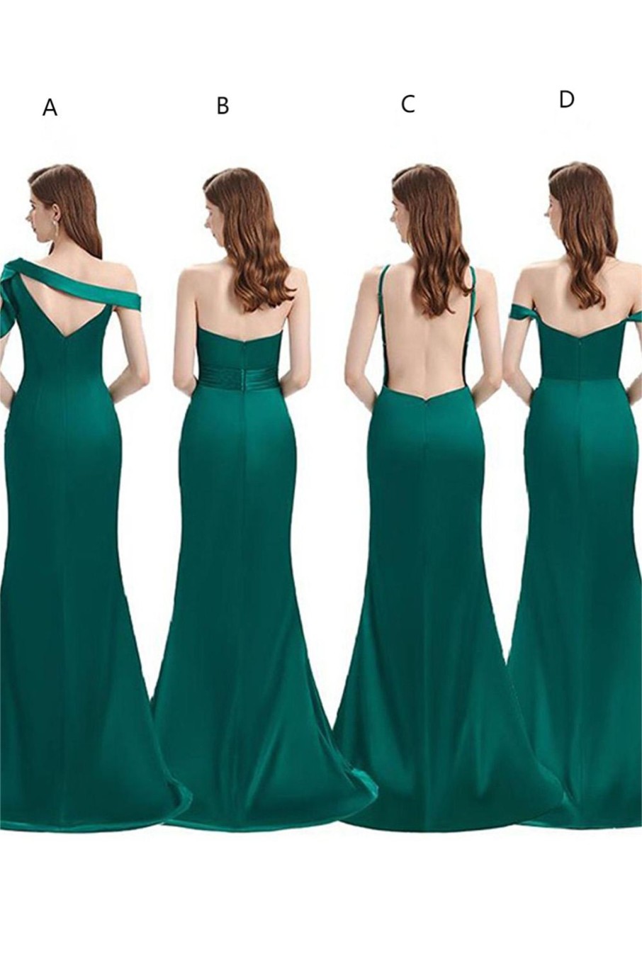 Partywear HELLYMOON | Emerald Green Satin One Shoulder Cutout Long Bridesmaid Dress With Side Slit