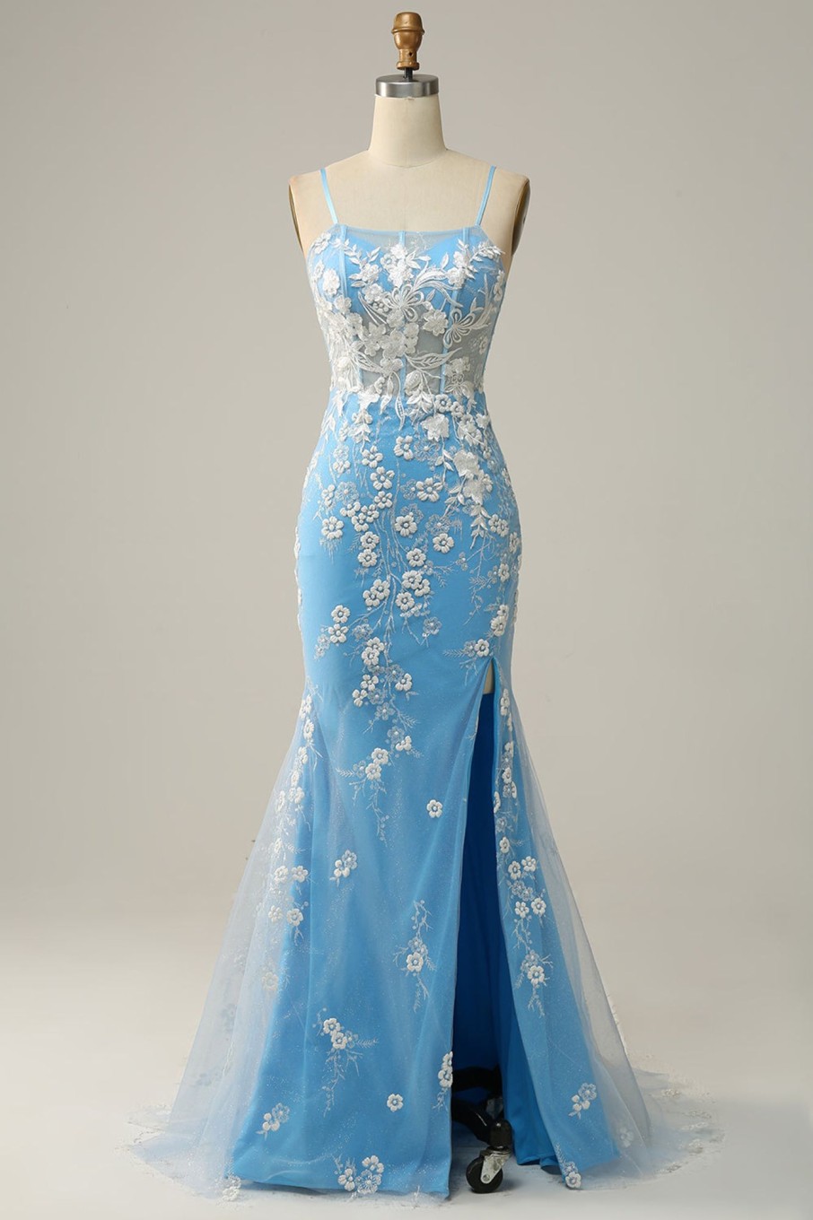 Prom Dresses HELLYMOON | Spaghetti Straps Corset Prom Dress With Appliques Blue