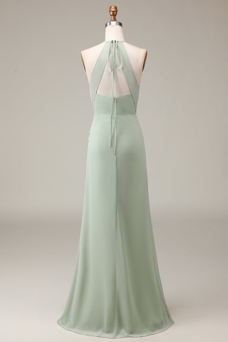 Partywear HELLYMOON | Halter Neck Sheath Pleated Bridesmaid Dress With Slit