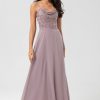 Partywear HELLYMOON | A Line Spaghetti Straps Dusty Pink Long Bridesmaid Dress With Beaded