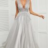 Prom Dresses HELLYMOON | Open Back Long Prom Dress With Appliques Grey