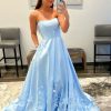 Prom Dresses HELLYMOON | Strapless Satin Prom Dress With Appliques Light Blue