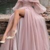 Special Occasion HELLYMOON | Off The Shoulder Tulle Sparkly Prom Dress With Slit Pink