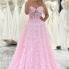 Prom Dresses HELLYMOON | A-Line Strapless Tiered Corset Prom Dress With Appliques Pink