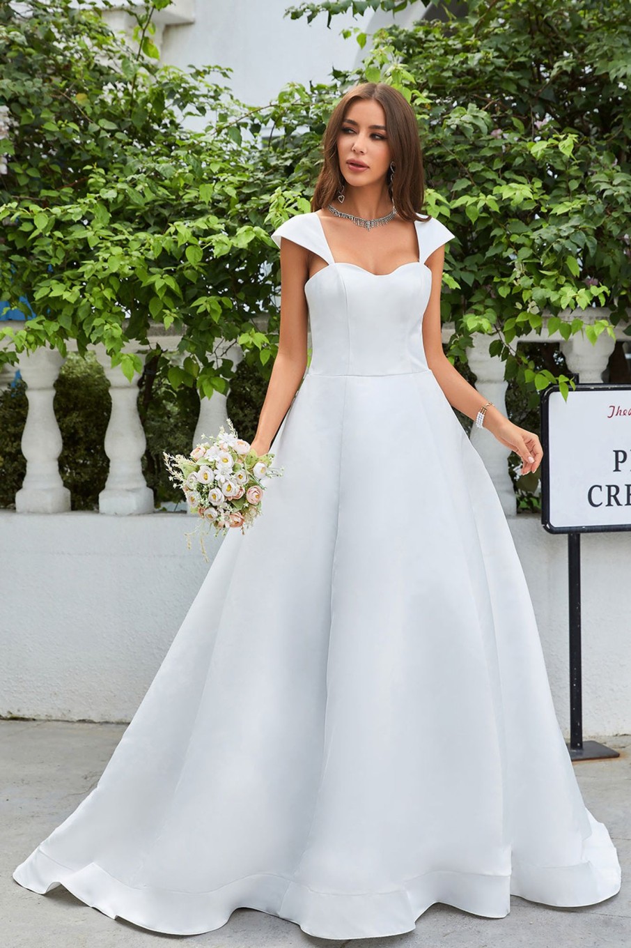 Wedding Dresses HELLYMOON | Simple Satin A-Line Wedding Dress Ivory