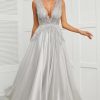 Special Occasion HELLYMOON | Open Back Long Prom Dress With Appliques Grey