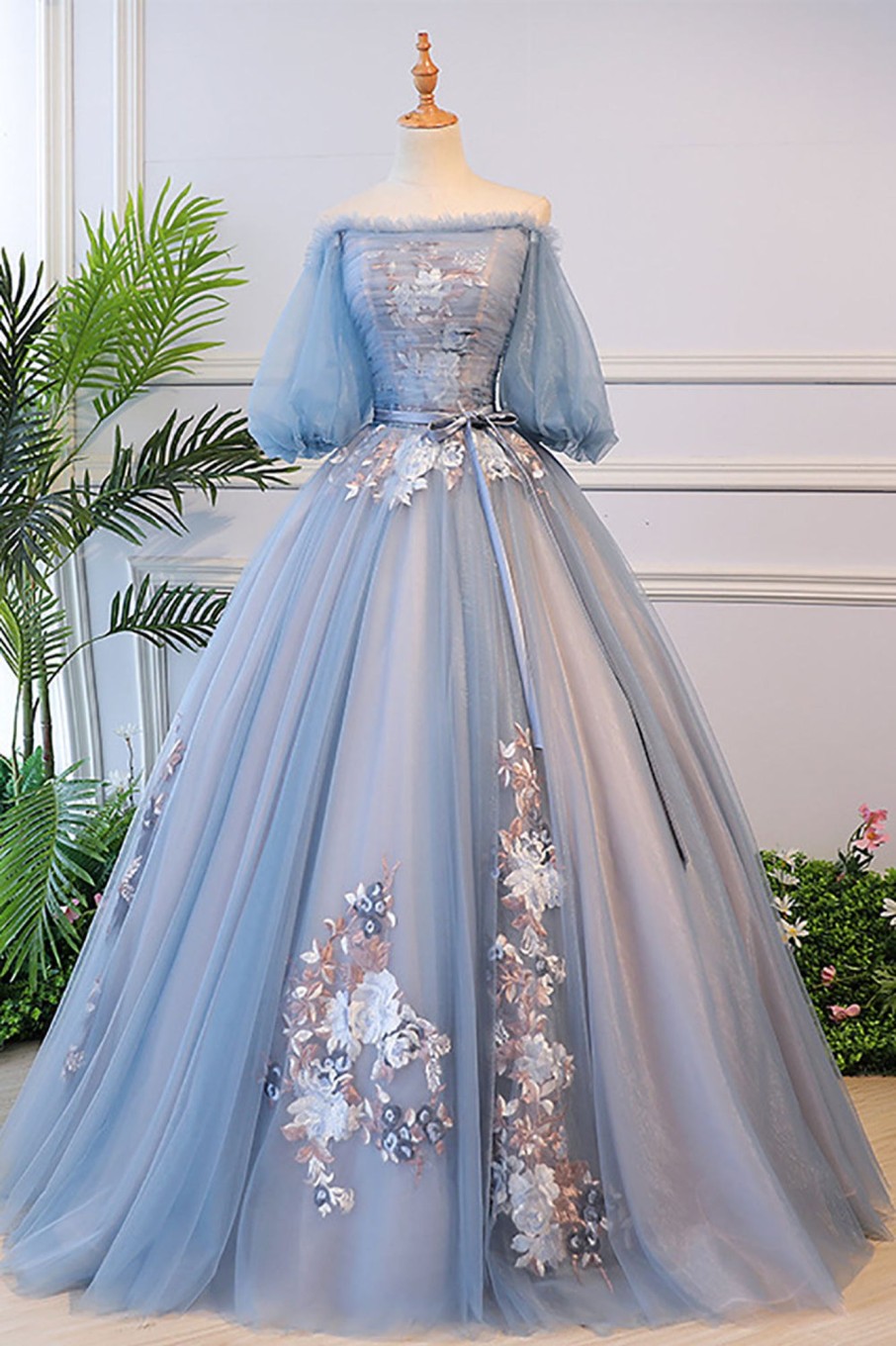 Special Occasion HELLYMOON | Off The Shoulder Quinceanera Dresses With Appliques Grey Blue