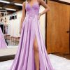 Special Occasion HELLYMOON | A Line Satin Beaded Prom Dress With Slit