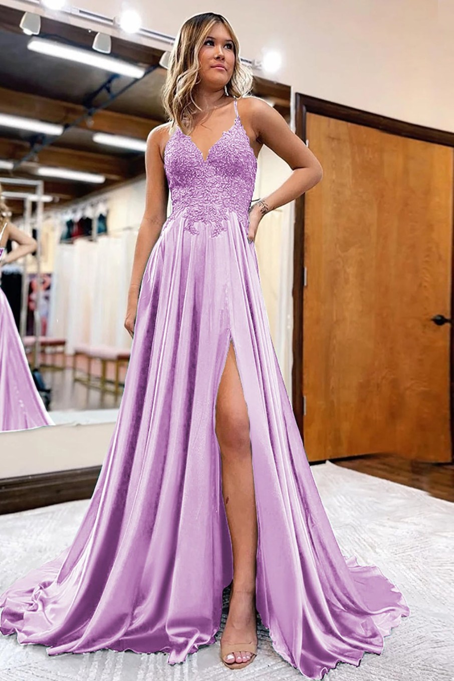 Special Occasion HELLYMOON | A Line Satin Beaded Prom Dress With Slit