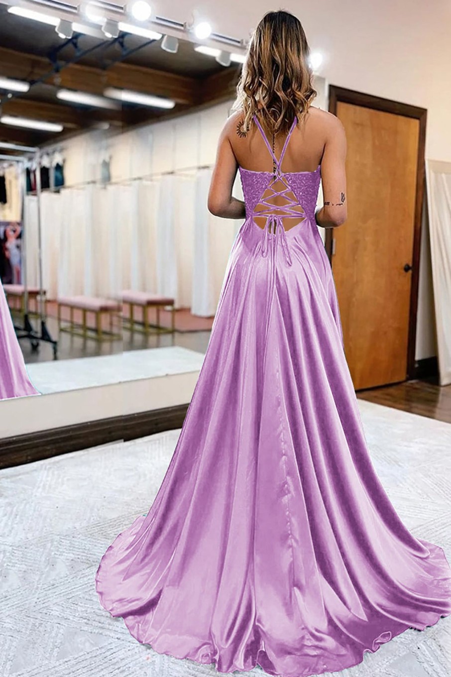 Special Occasion HELLYMOON | A Line Satin Beaded Prom Dress With Slit