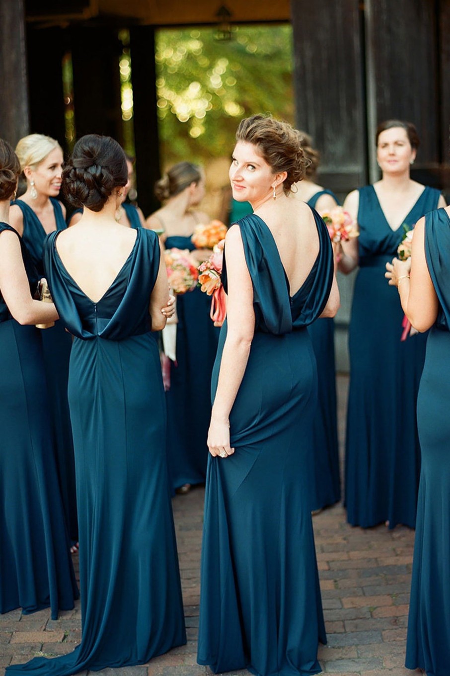 Partywear HELLYMOON | V-Neck A Line Bridesmaid Dresses With Pleated Blue