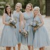 Partywear HELLYMOON | V-Neck A Line Chiffon Tea-Length Bridesmaid Dress With Pleated