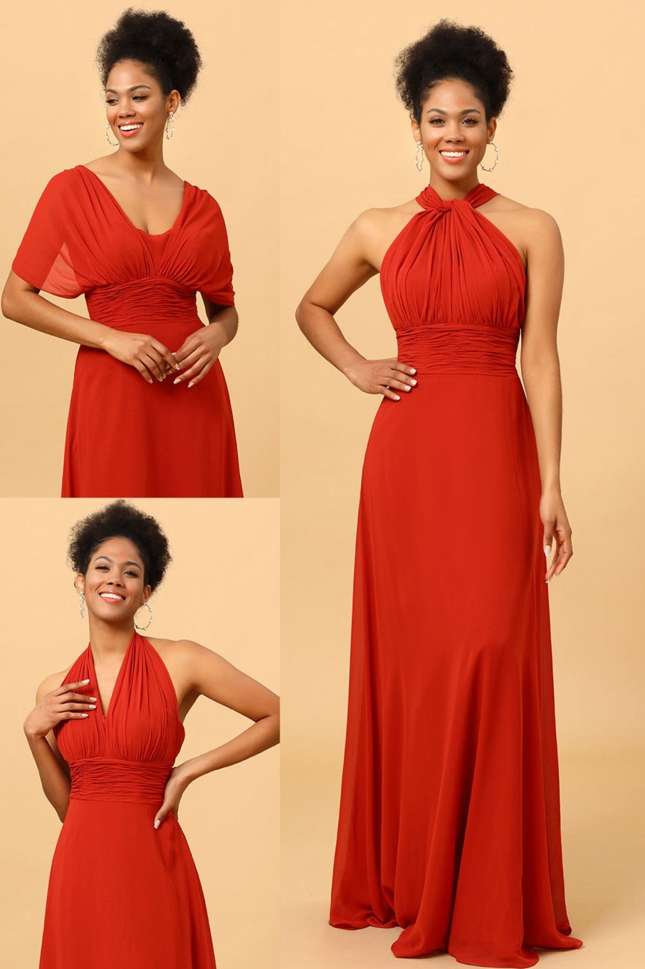 Partywear HELLYMOON | Red Convertible Chiffon Bridesmaid Dress