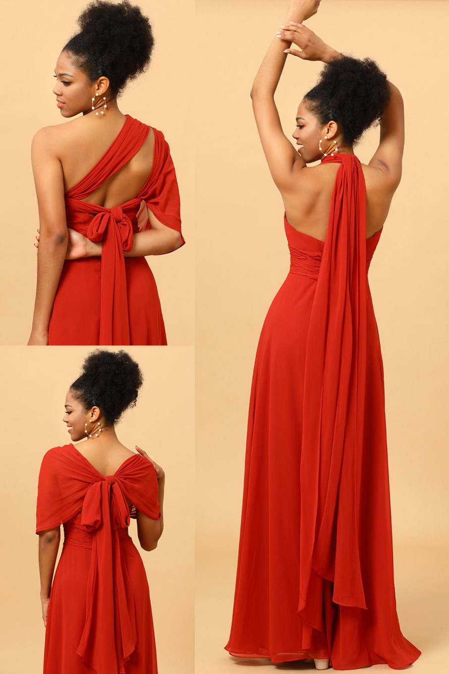 Partywear HELLYMOON | Red Convertible Chiffon Bridesmaid Dress