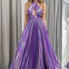 Prom Dresses HELLYMOON | A-Line Halter Neck Pleated Prom Dress Dark Purple