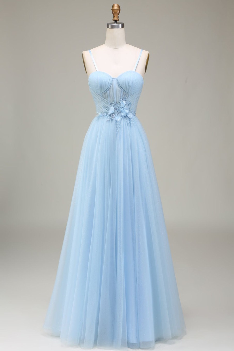 Prom Dresses HELLYMOON | Sparkly A-Line Tulle Prom Dress With Appliques Light Blue