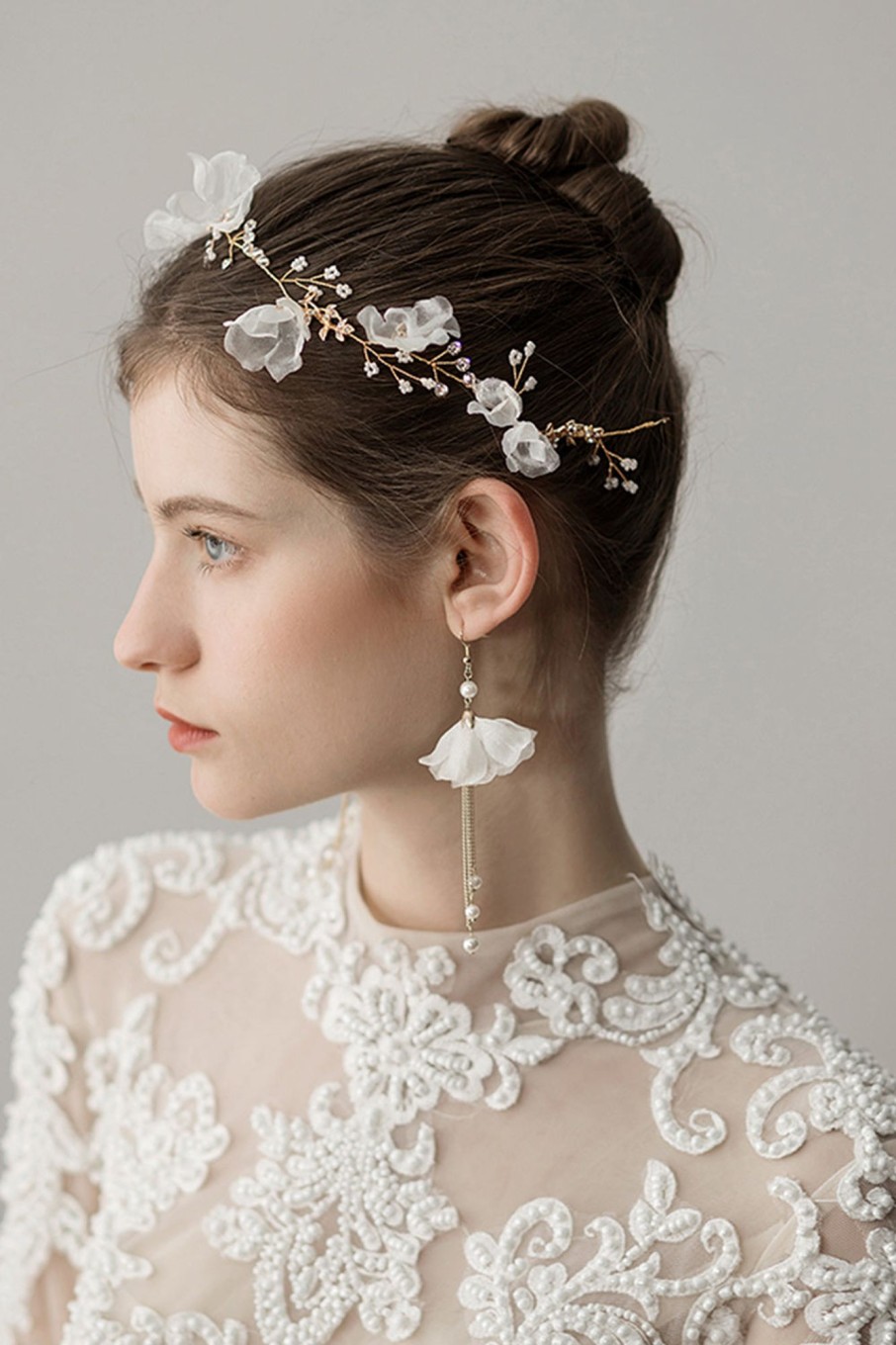 Accessories HELLYMOON | Beaded Flower Bridal Headband Earrings White