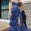 Special Occasion HELLYMOON | Off Shoulder Layered Prom Dress With Slit Dark Blue