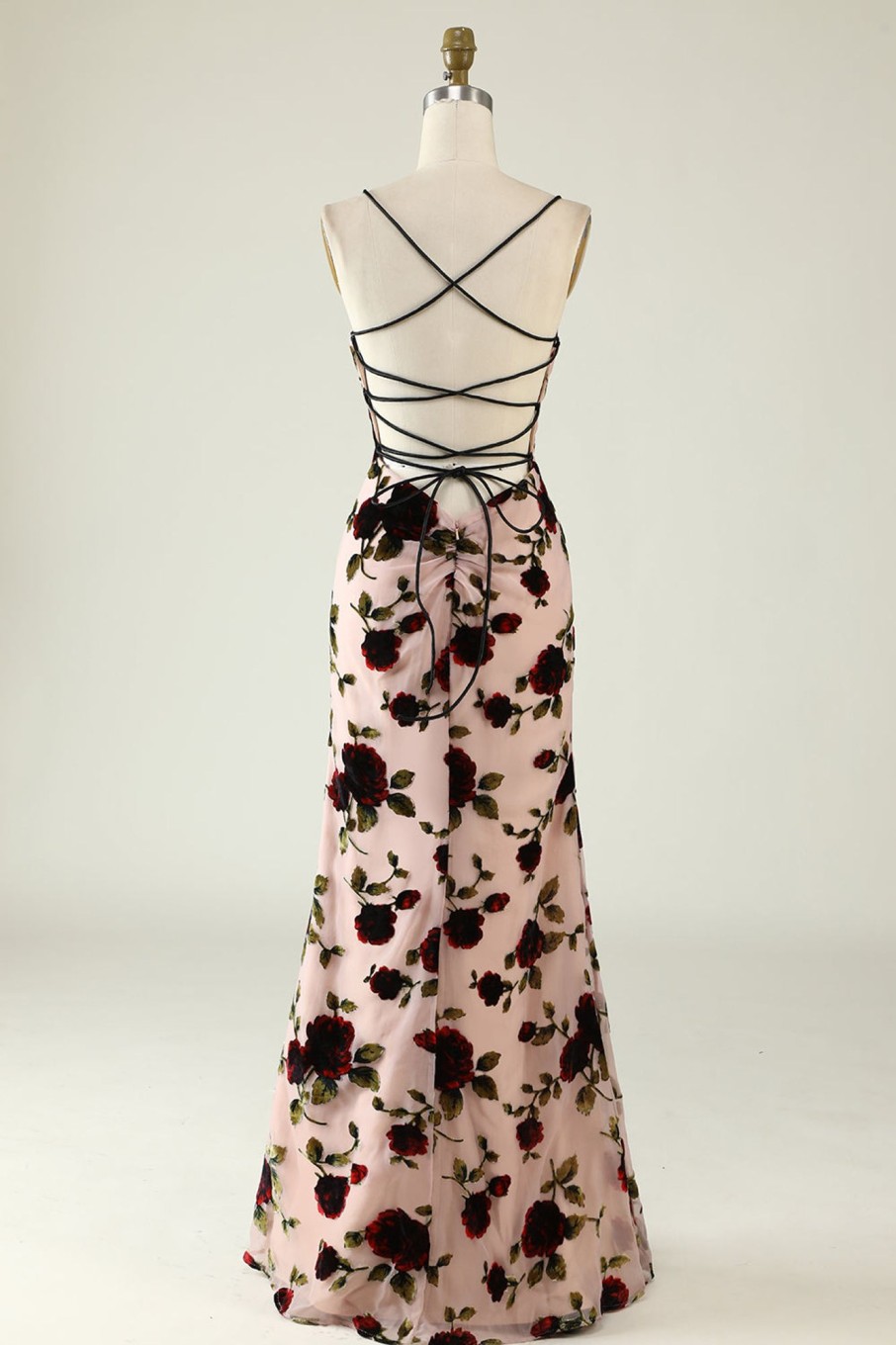 Special Occasion HELLYMOON | Floral Spaghetti Straps Prom Dress With Lace-Up Back Dusk