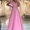 Prom Dresses HELLYMOON | Spaghetti Straps A Line Long Corset Prom Dress Pink