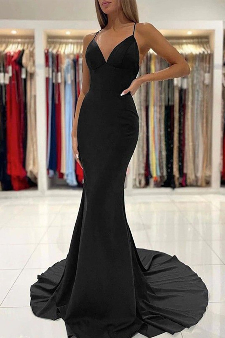 Prom Dresses HELLYMOON | Mermaid Prom Dress With Open Back Black