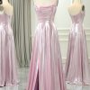 Prom Dresses HELLYMOON | A Line Spaghetti Straps Long Prom Dress With Slit Pink