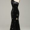 Prom Dresses HELLYMOON | Mermaid One Shoulder Sequins Long Prom Dress With Star Black