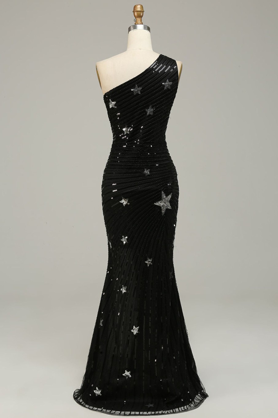 Prom Dresses HELLYMOON | Mermaid One Shoulder Sequins Long Prom Dress With Star Black